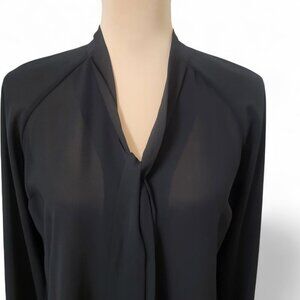Atmosphere Size 6 Black Tie Neck Long Sleeve Semi-Sheer Blouse, Gently Used Cond